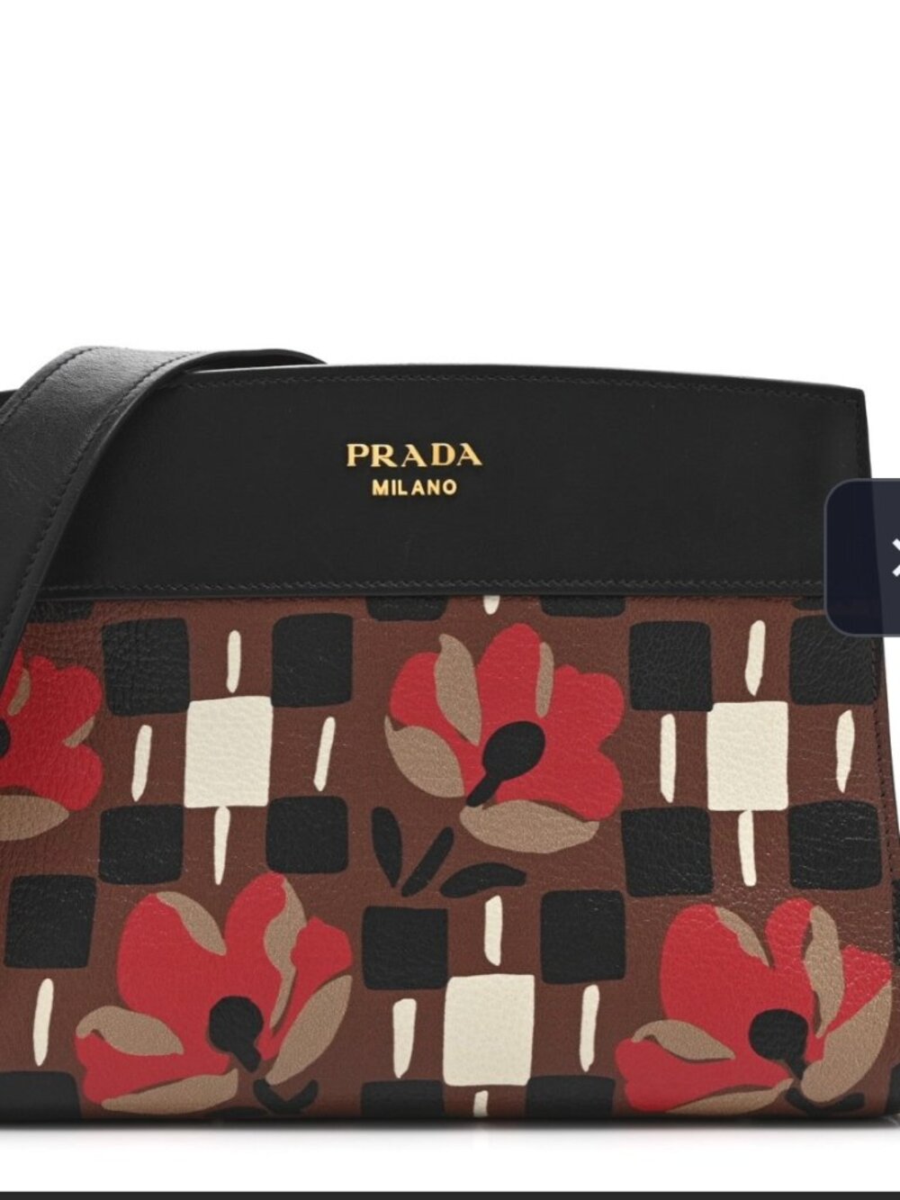 Prada Milano Black Leather Floral Print Shoulder Bag